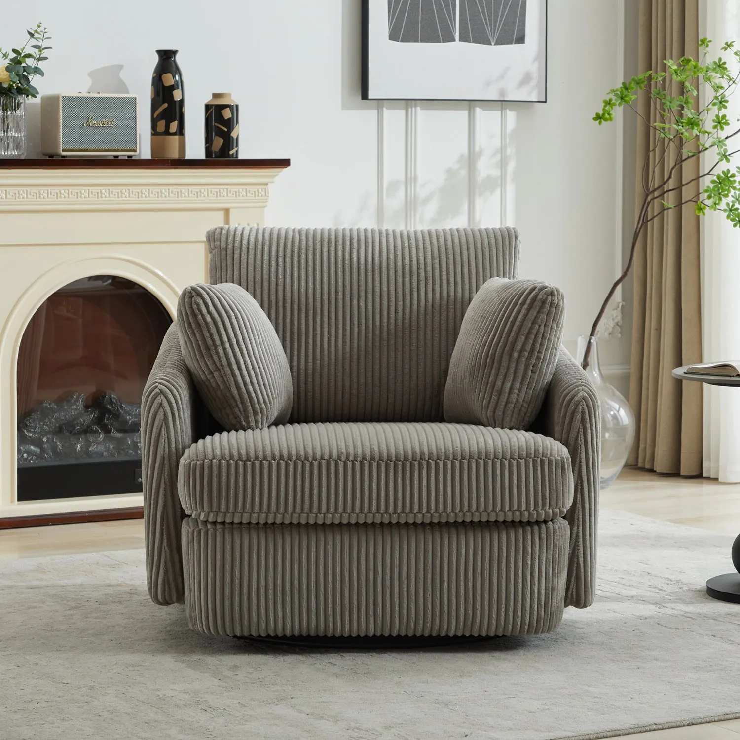 Streamdale Corduroy Swivel Accent Chair with Pillows