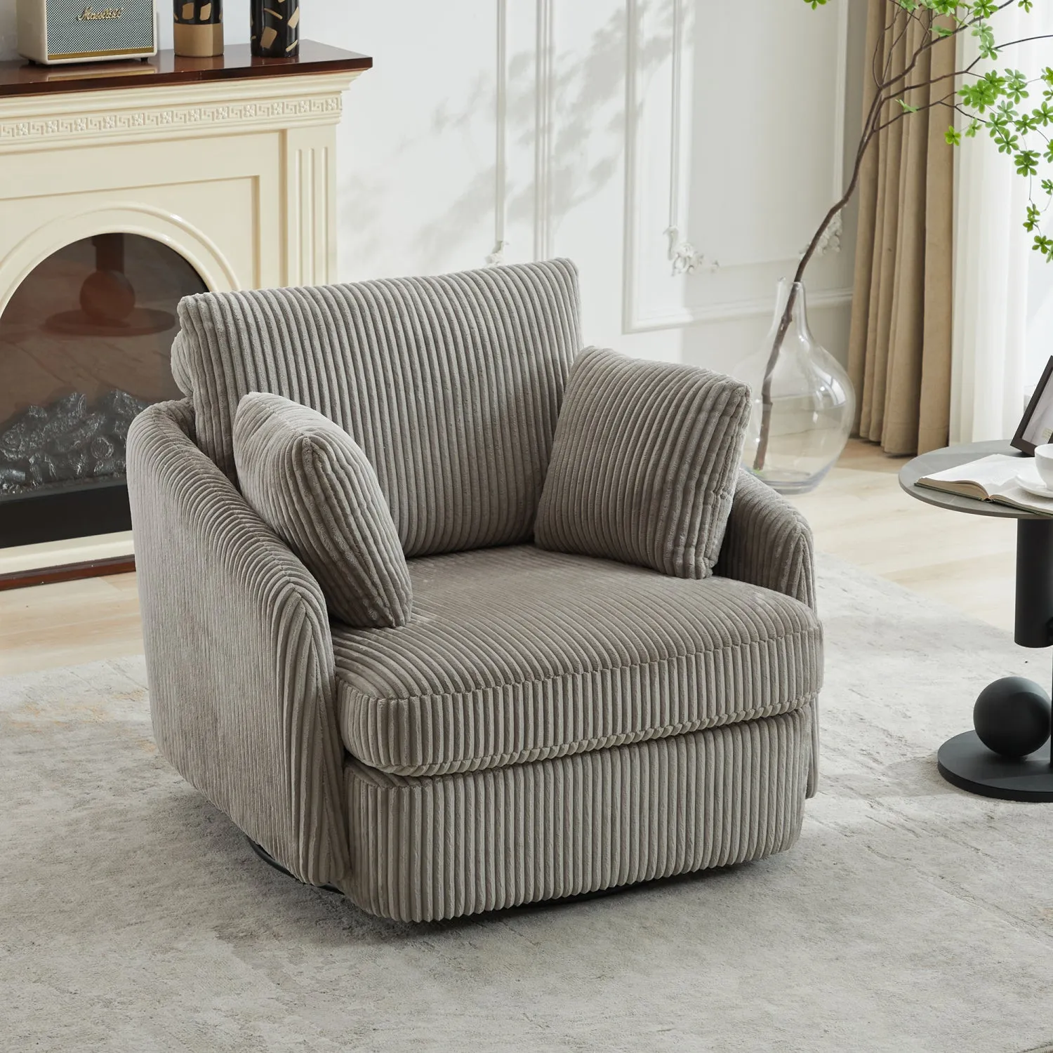 Streamdale Corduroy Swivel Accent Chair with Pillows