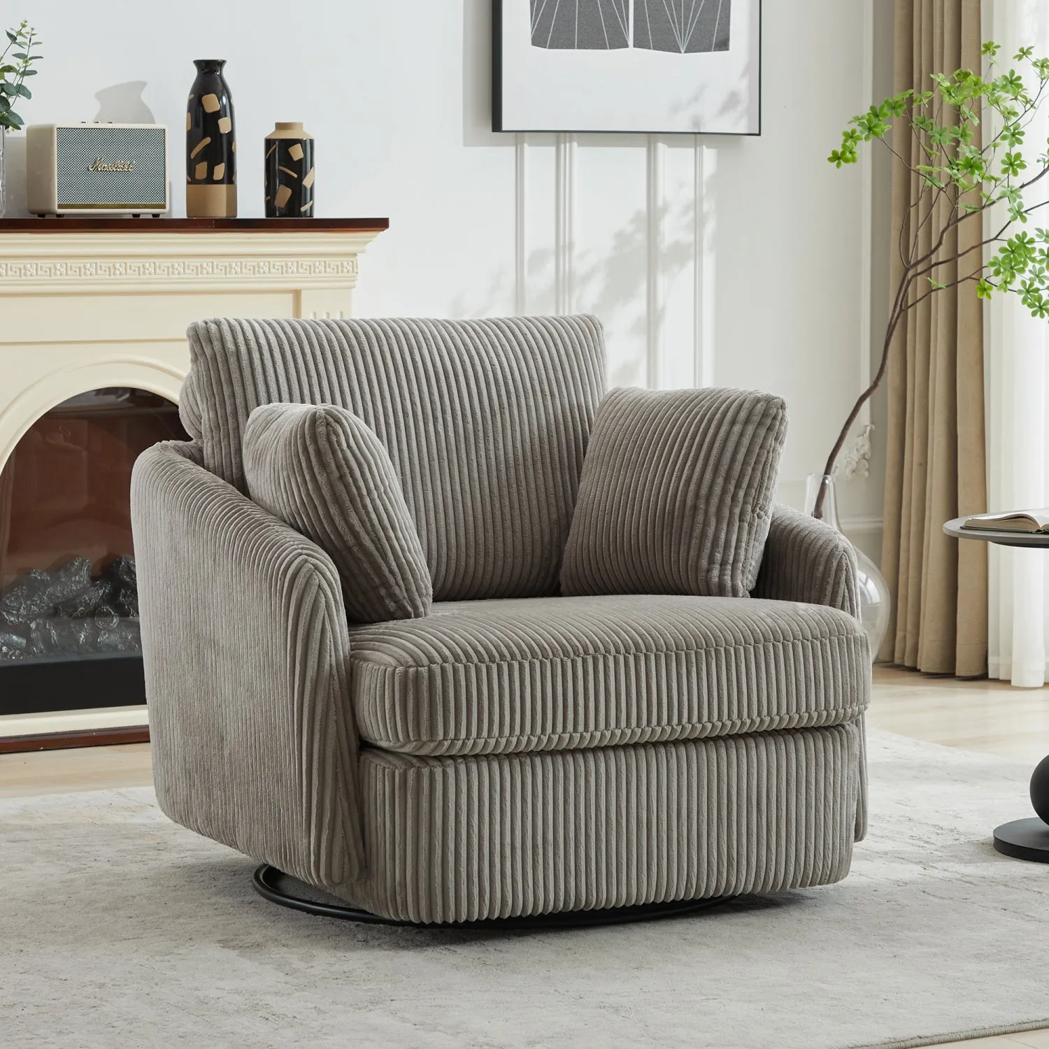 Streamdale Corduroy Swivel Accent Chair with Pillows