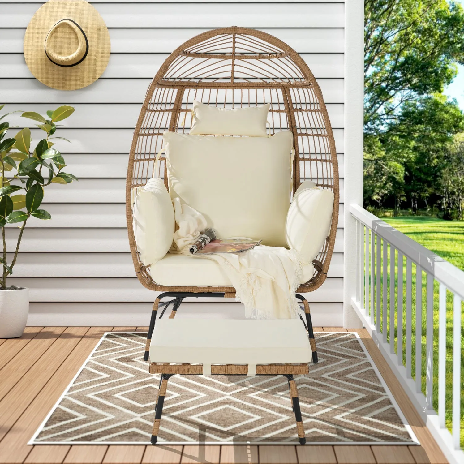 Streamdale Oversized Wicker Egg Chair with Ottoman