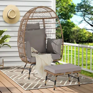 Streamdale Oversized Wicker Egg Chair with Ottoman