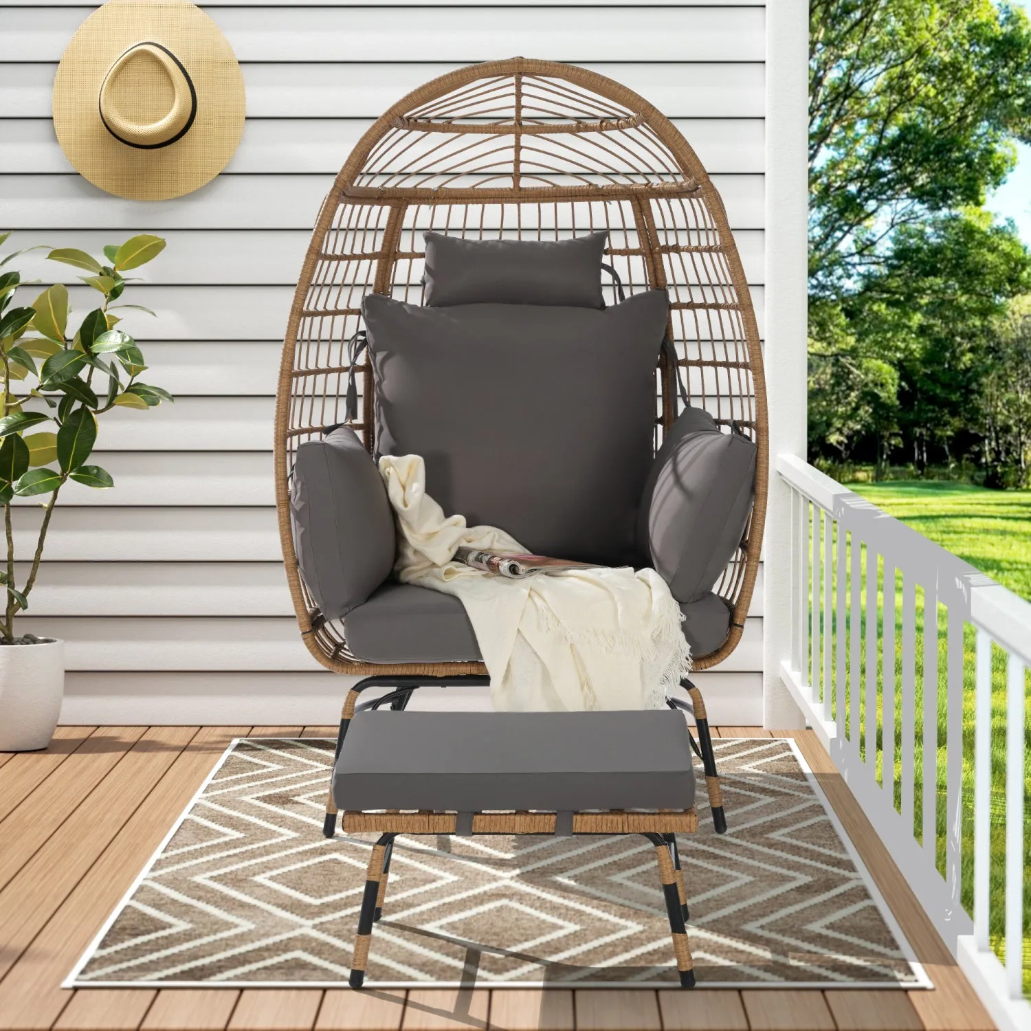 Streamdale Oversized Wicker Egg Chair with Ottoman