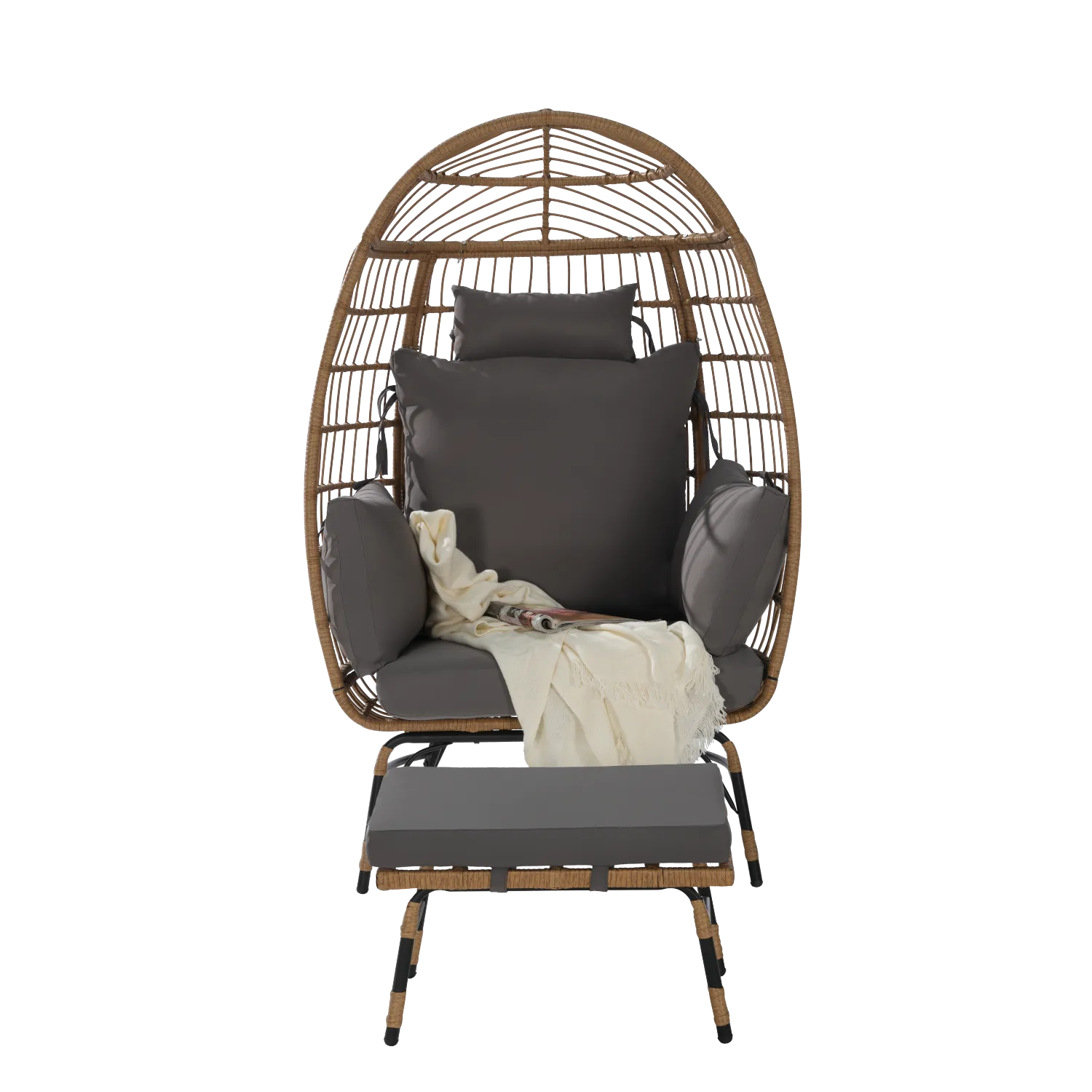 Streamdale Oversized Wicker Egg Chair with Ottoman