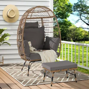 Streamdale Oversized Wicker Egg Chair with Ottoman
