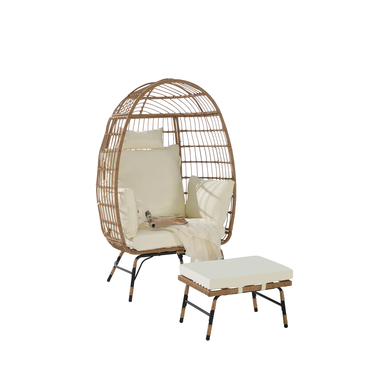 Streamdale Oversized Wicker Egg Chair with Ottoman