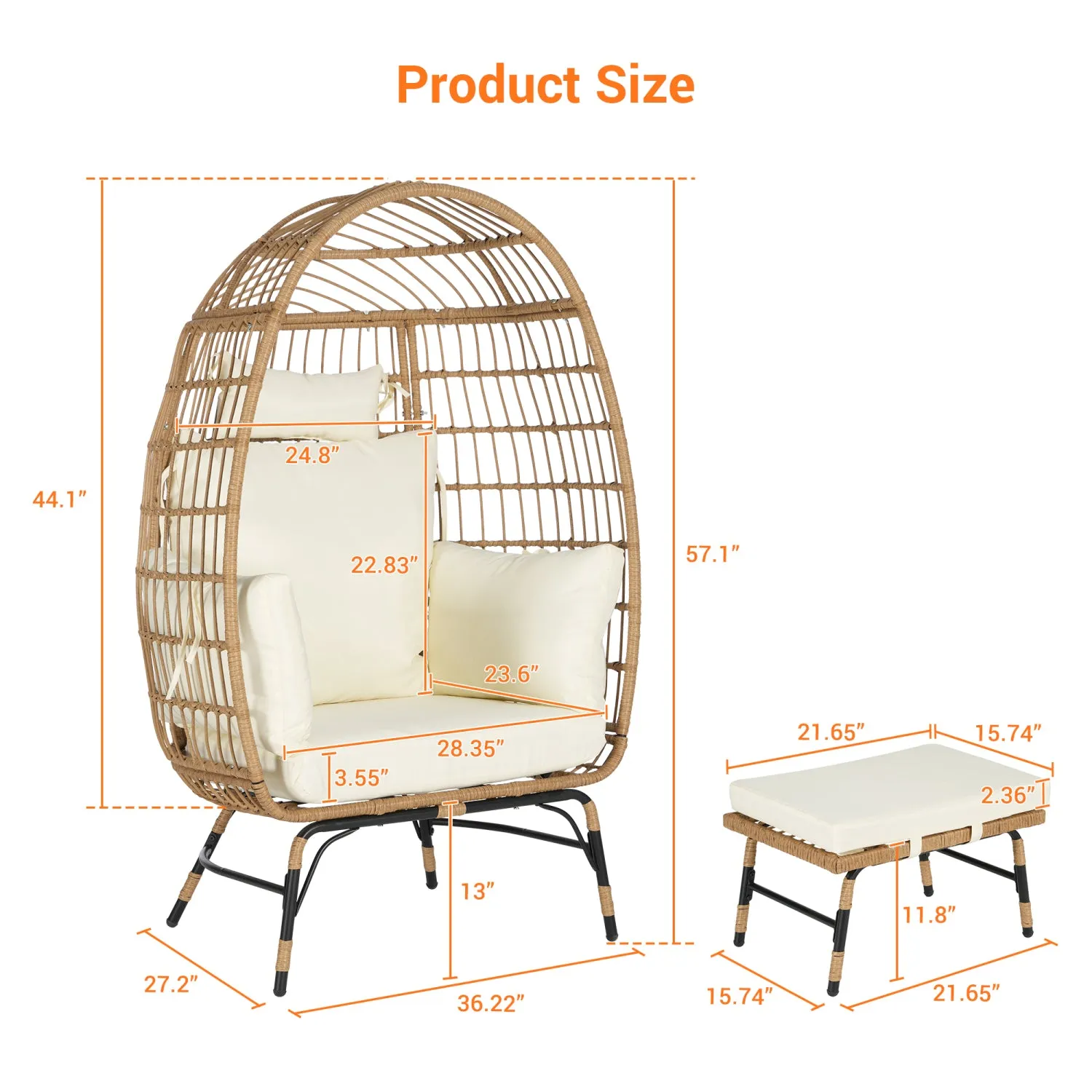 Streamdale Oversized Wicker Egg Chair with Ottoman