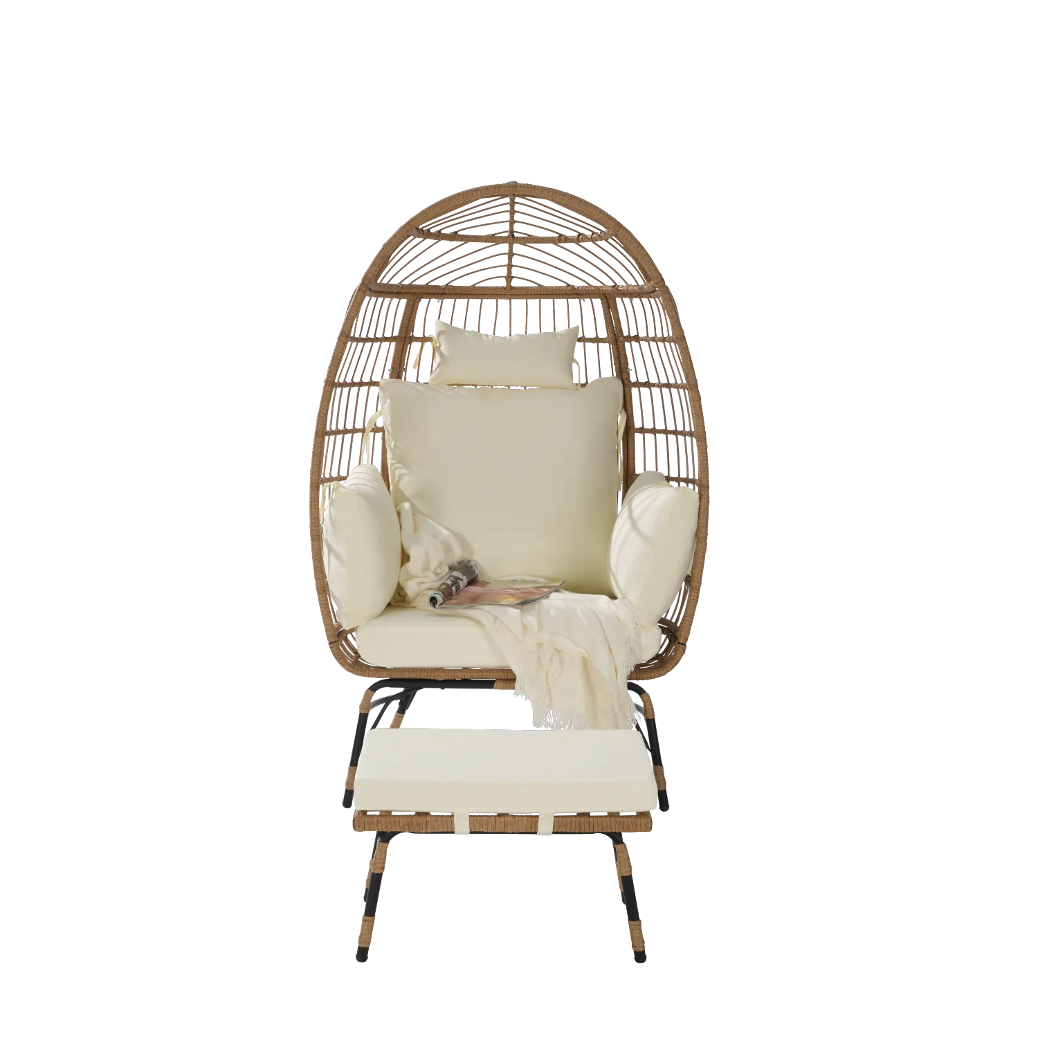 Streamdale Oversized Wicker Egg Chair with Ottoman