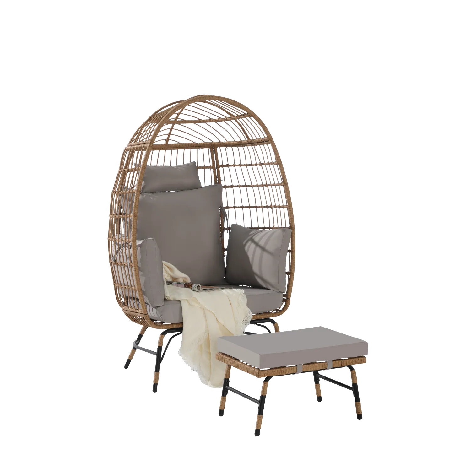 Streamdale Oversized Wicker Egg Chair with Ottoman