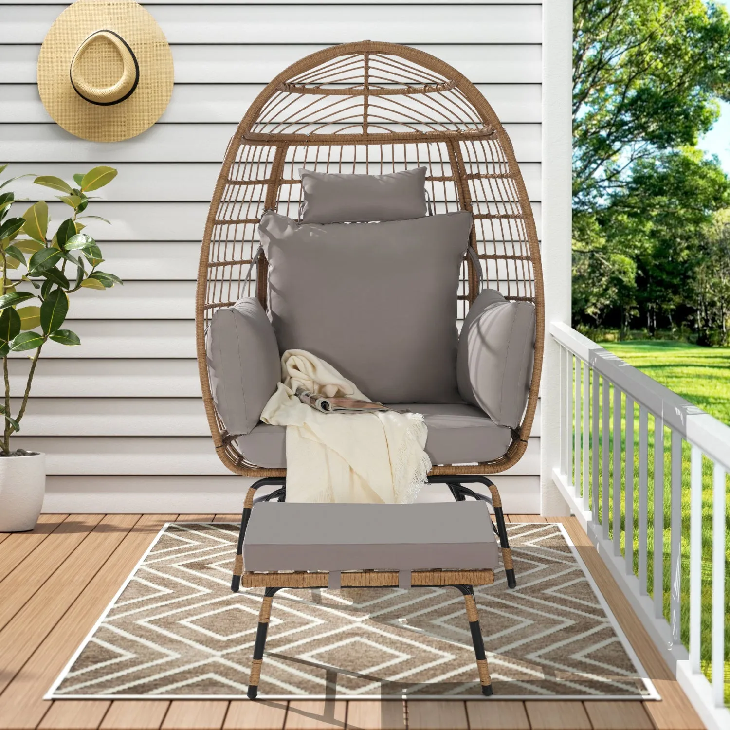 Streamdale Oversized Wicker Egg Chair with Ottoman