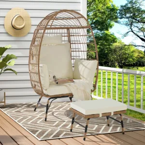 Streamdale Oversized Wicker Egg Chair with Ottoman