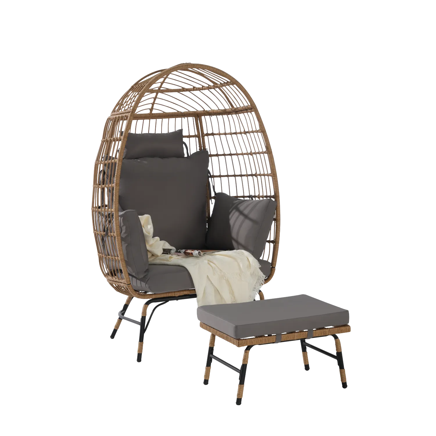 Streamdale Oversized Wicker Egg Chair with Ottoman