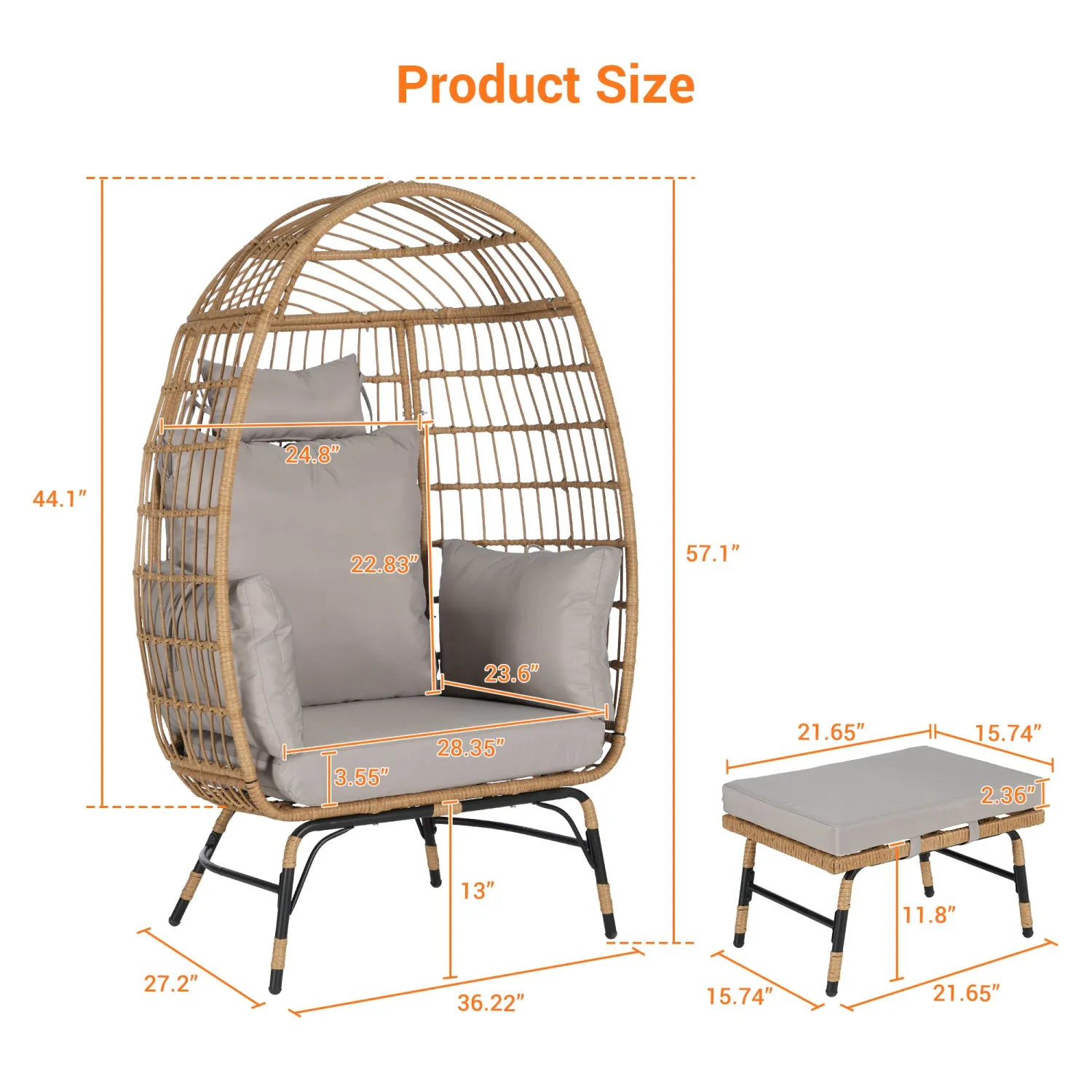 Streamdale Oversized Wicker Egg Chair with Ottoman