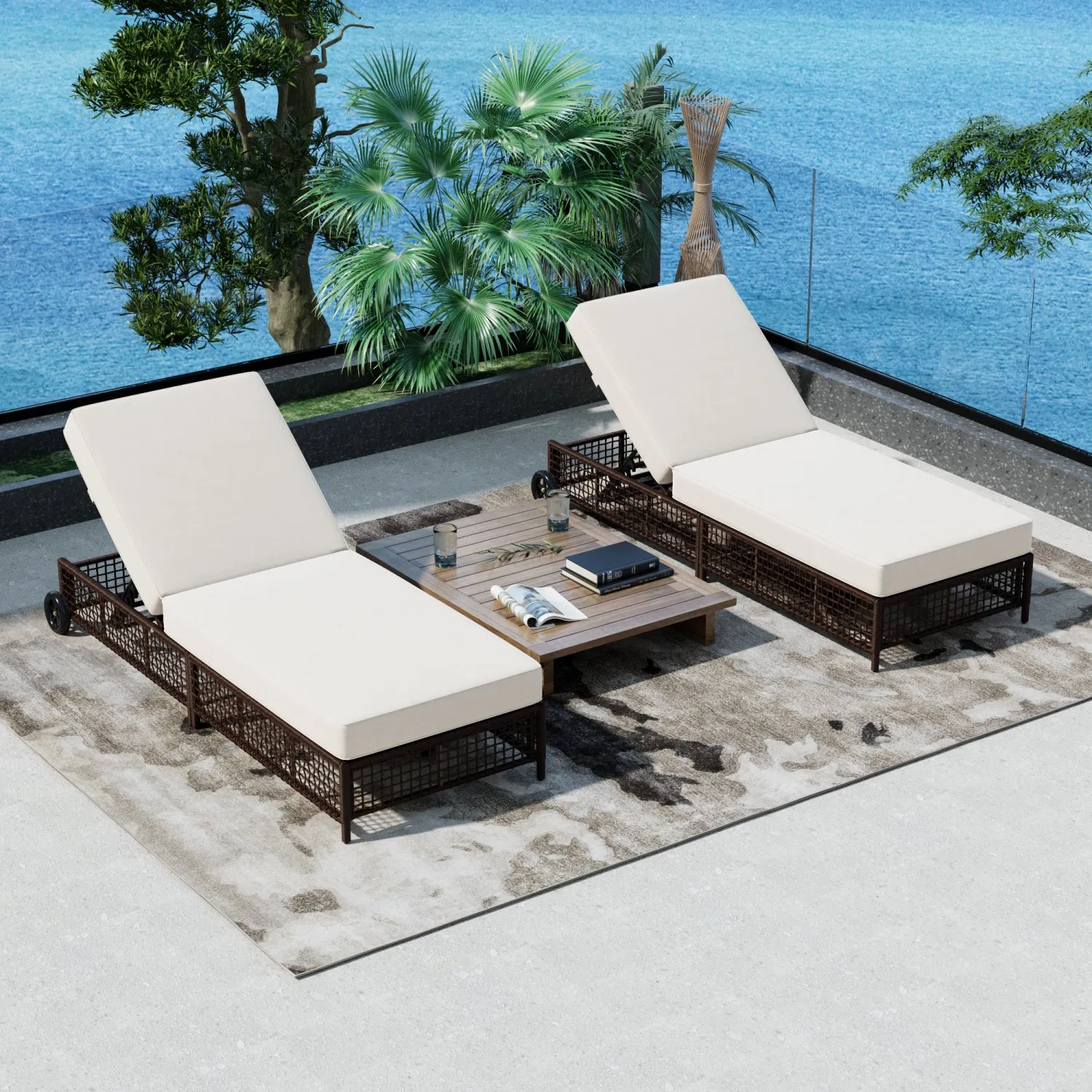 Streamdale Rattan Patio Chaise Lounge Set