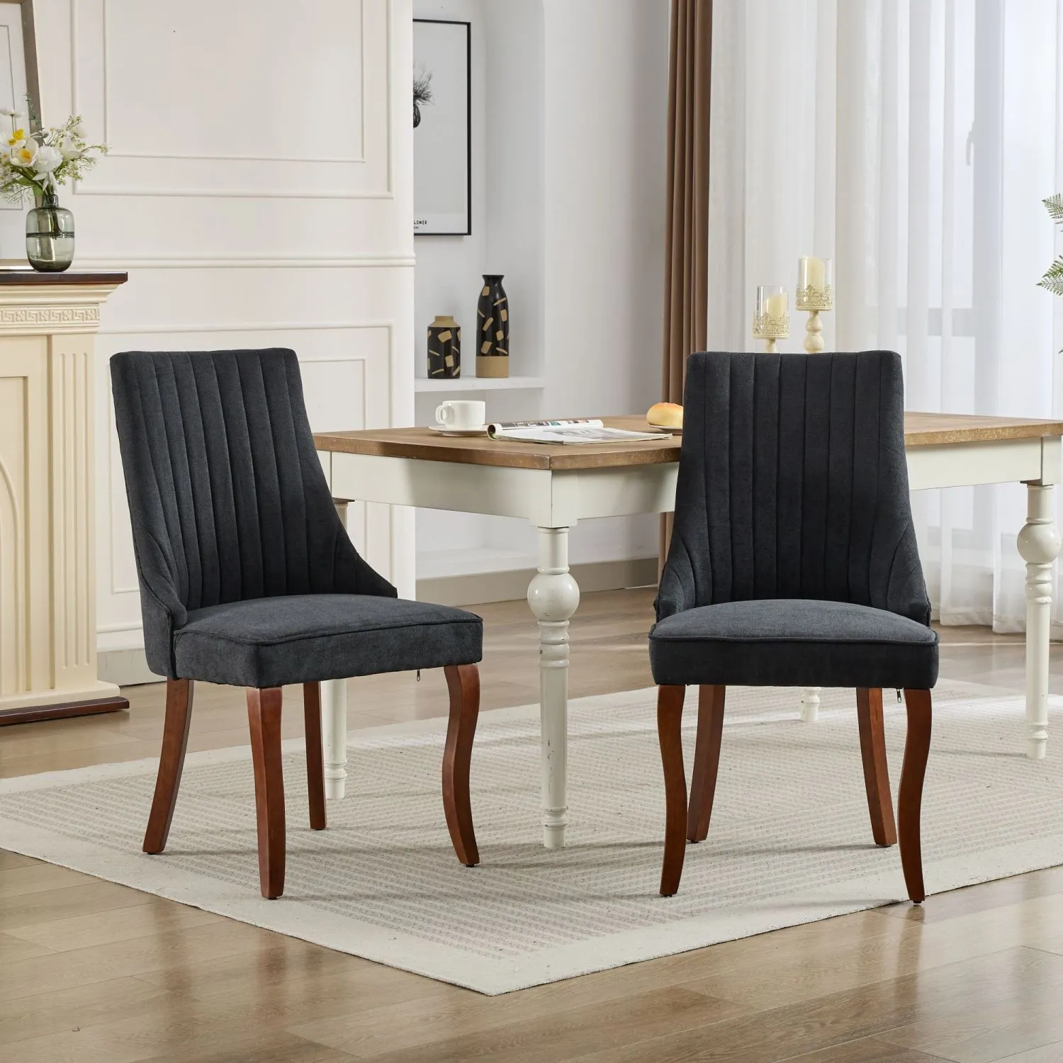 Streamdale Rayon Linen Dining Chairs, Set of 2 (Black)