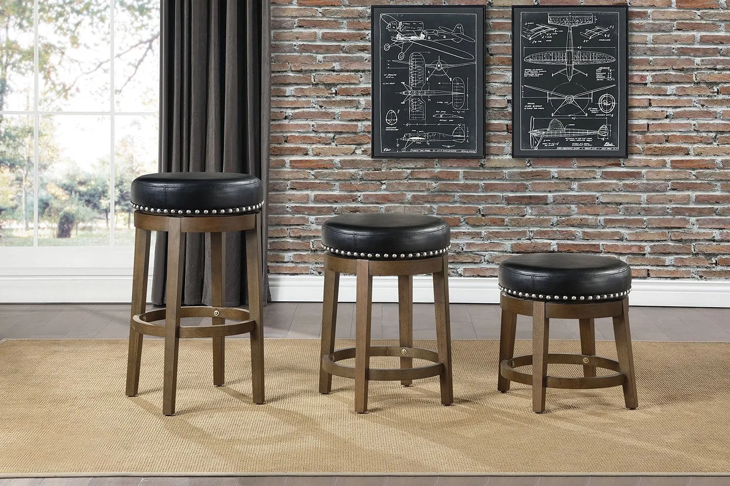 Westby Round Swivel Bar Height Stool - Black